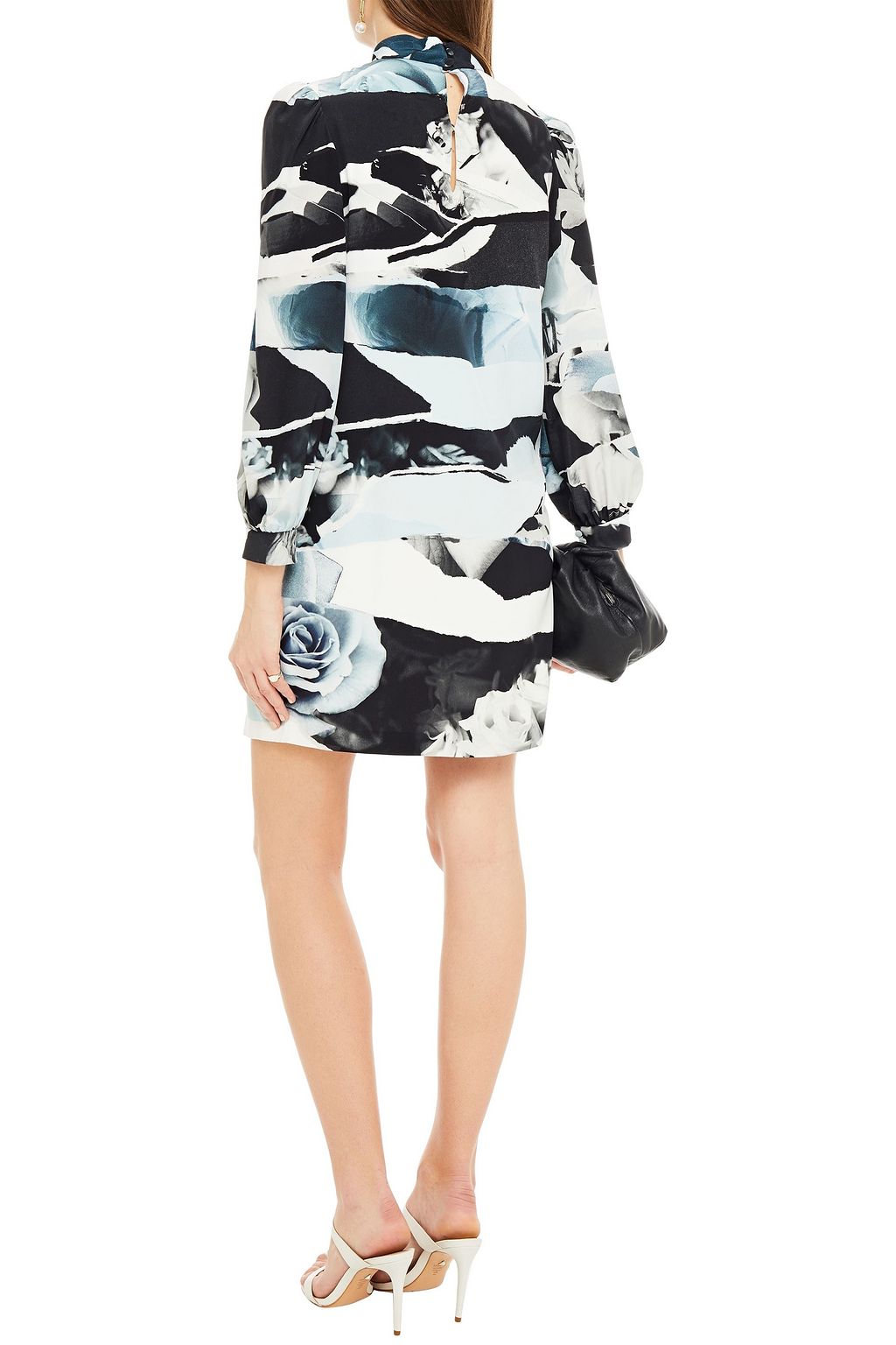 MCQUEEN Gathered printed silk crepe de chine mini dress