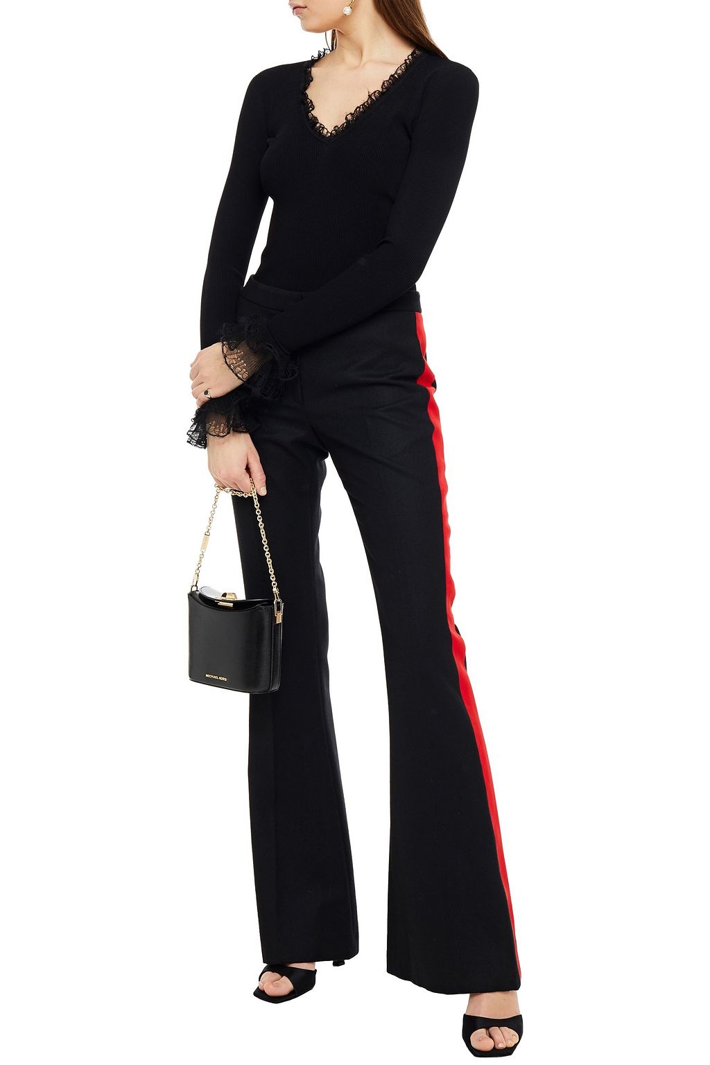 MCQUEEN Striped wool-felt flared pants