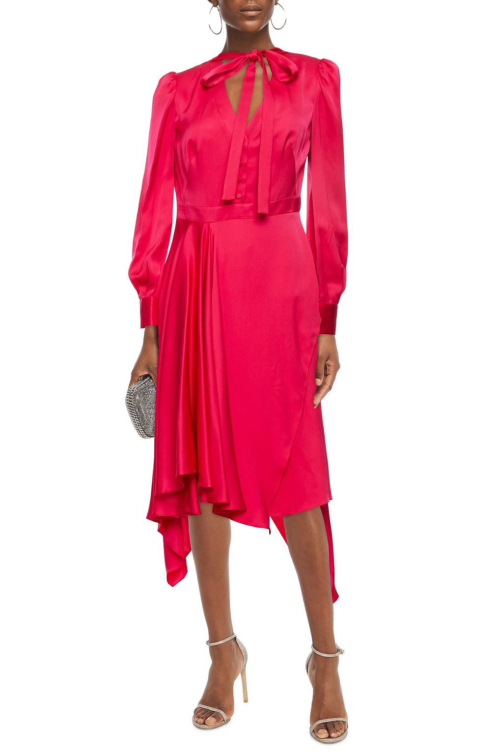 MCQUEEN Asymmetric pussy-bow silk-satin dress