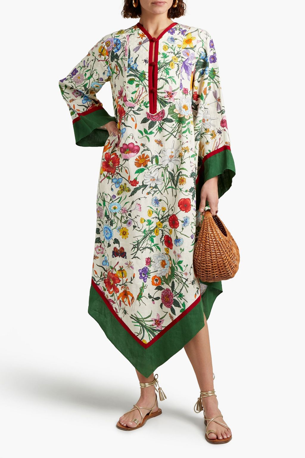 GUCCI Asymmetric floral-print linen kaftan