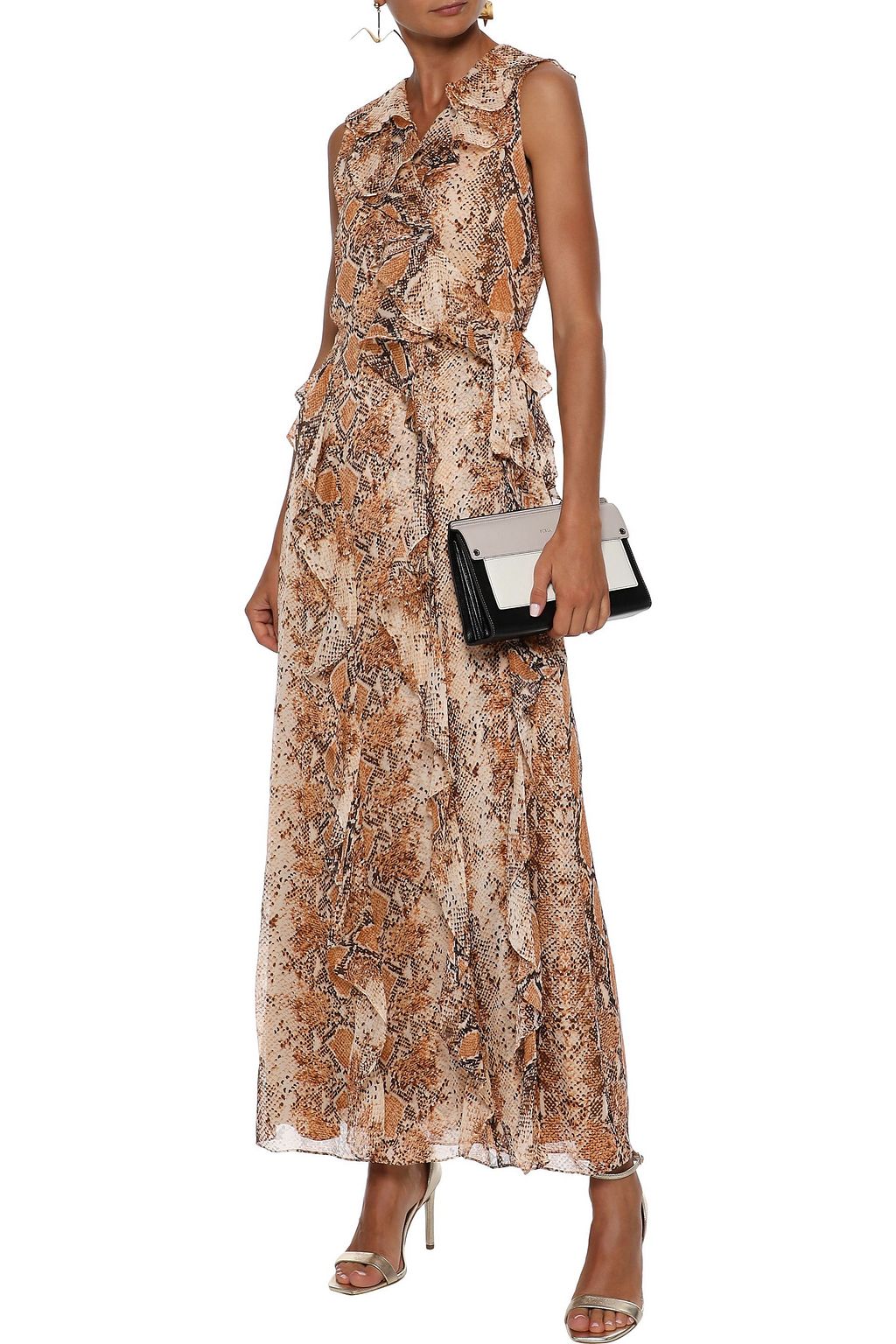 DIANE VON FURSTENBERG Lacey ruffled printed silk-georgette maxi wrap dress