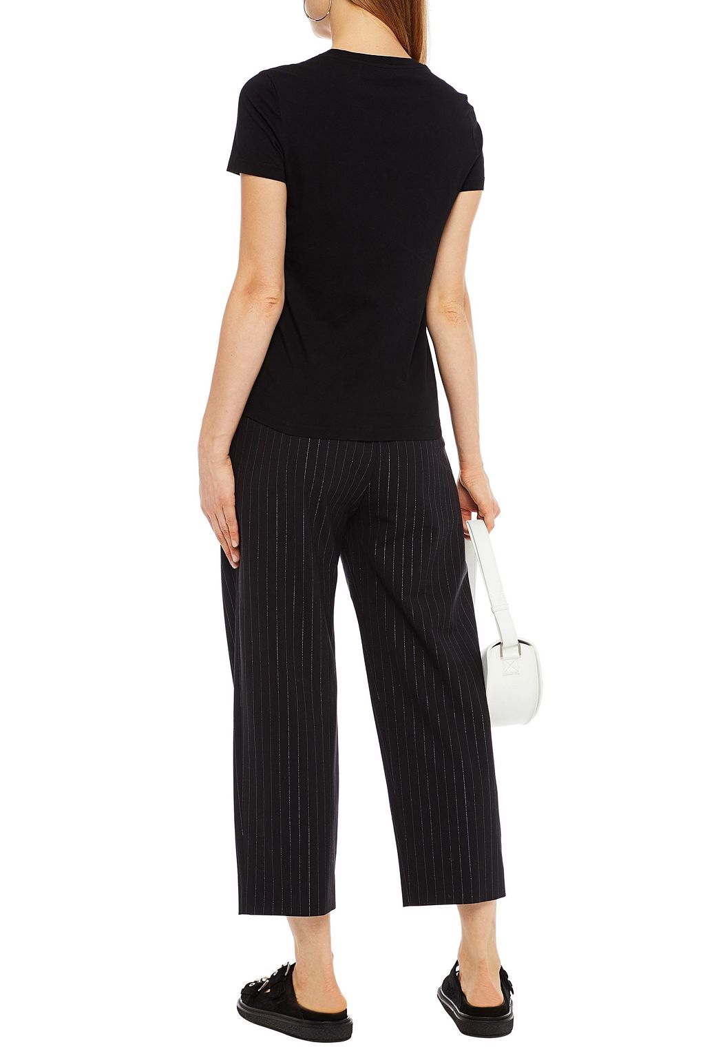 KENZO Cropped metallic pinstriped wool-blend straight-leg pants