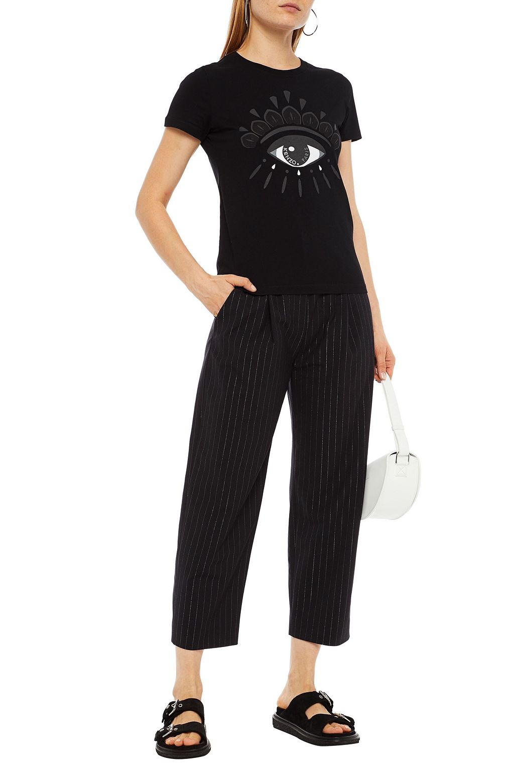 KENZO Cropped metallic pinstriped wool-blend straight-leg pants