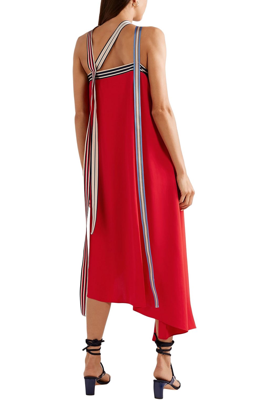 MONSE Asymmetric grosgrain-trimmed crepe midi dress