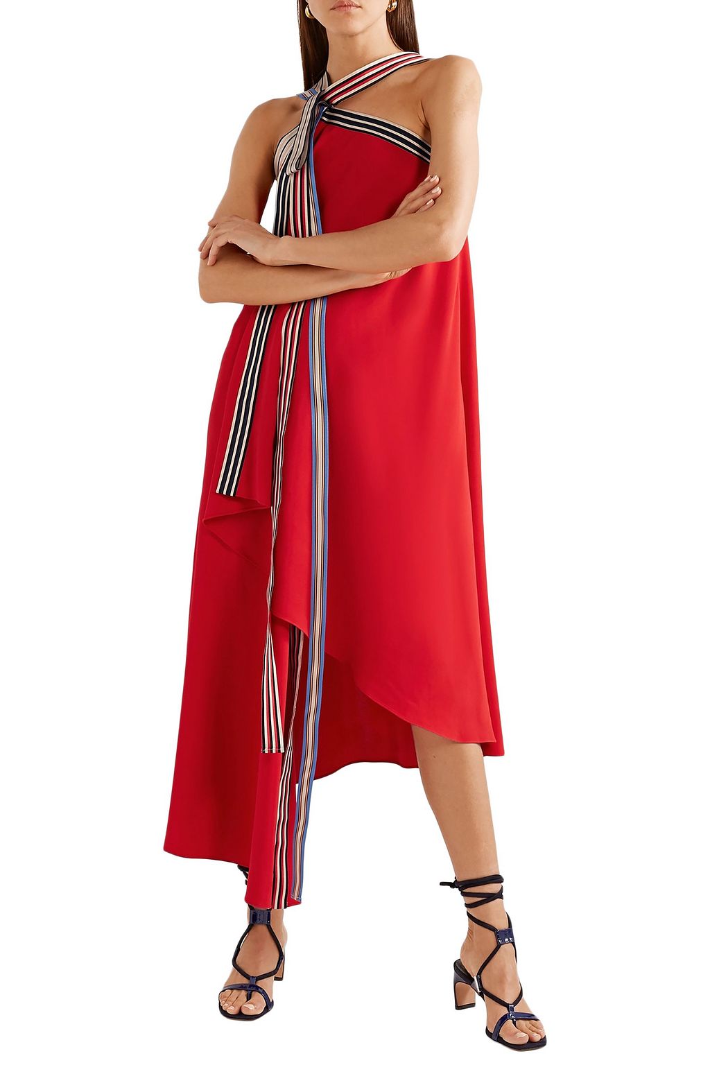 MONSE Asymmetric grosgrain-trimmed crepe midi dress
