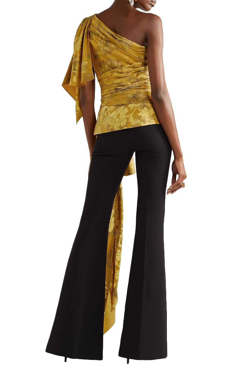 OSCAR DE LA RENTA One-shoulder knotted draped silk-jacquard top