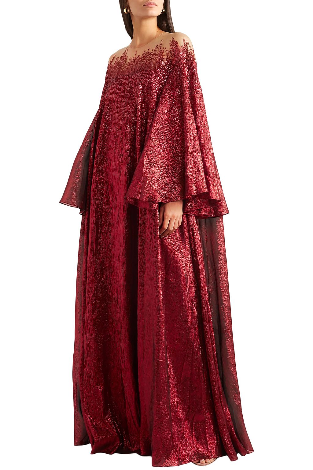 OSCAR DE LA RENTA Tulle and embellished silk-blend lamé gown