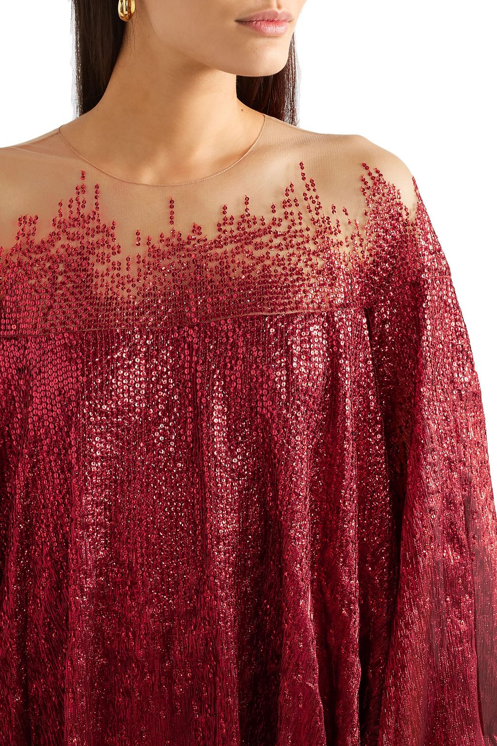 OSCAR DE LA RENTA Tulle and embellished silk-blend lamé gown