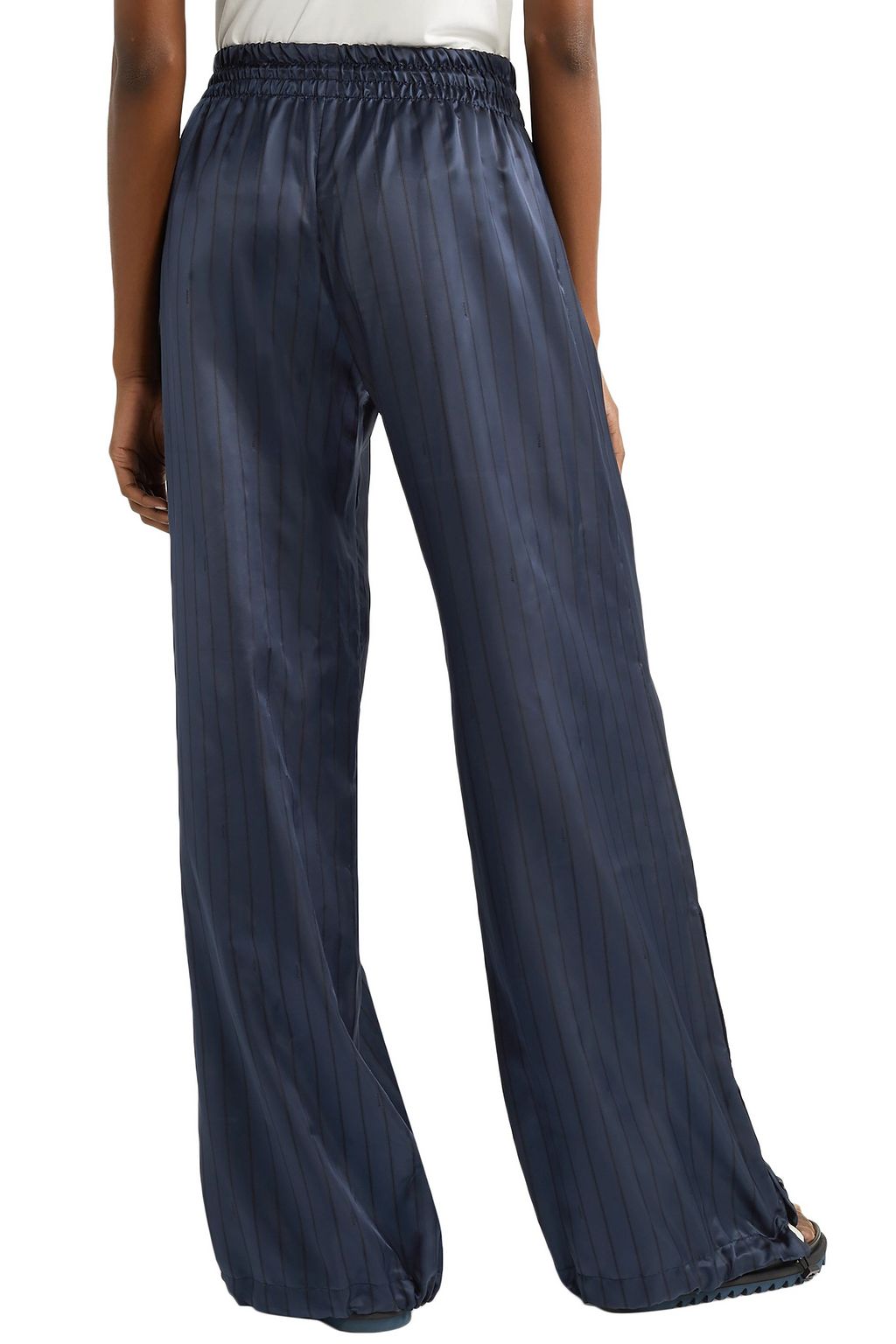 MONSE Snap-embellished pinstriped satin wide-leg pants