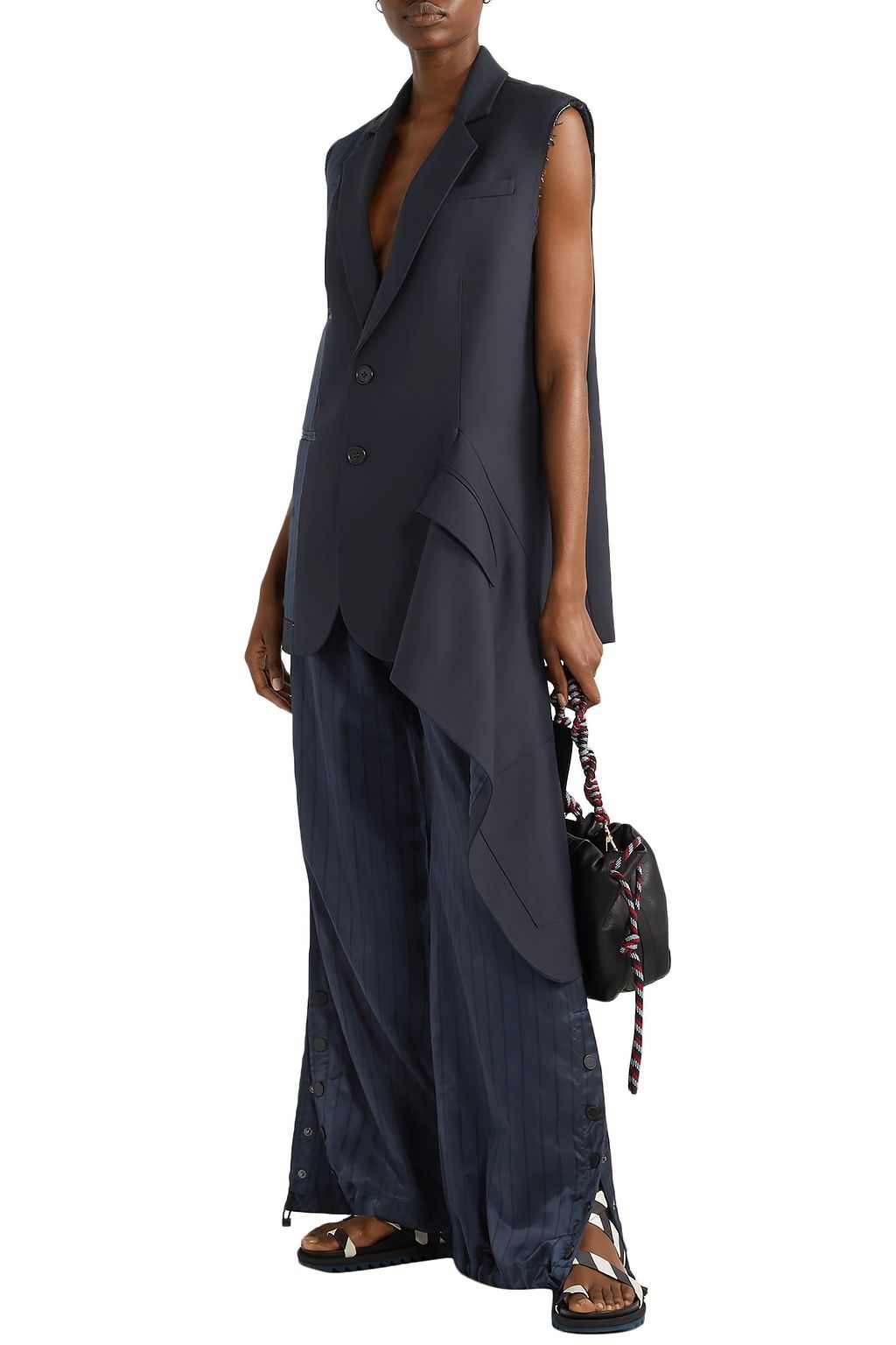 MONSE Snap-embellished pinstriped satin wide-leg pants