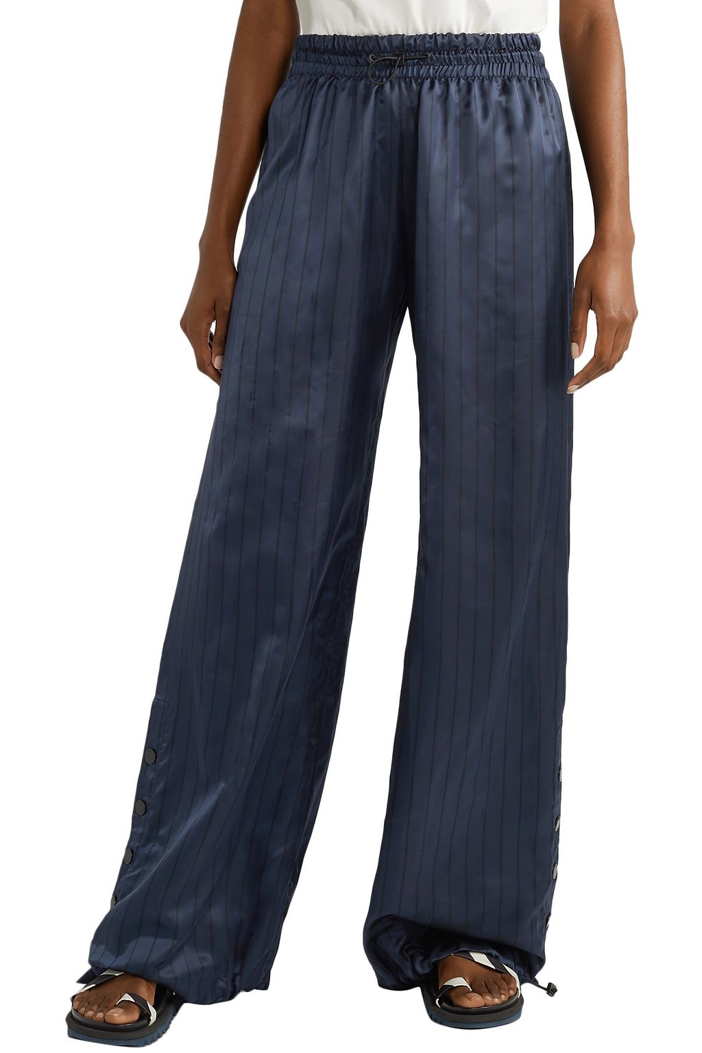 MONSE Snap-embellished pinstriped satin wide-leg pants