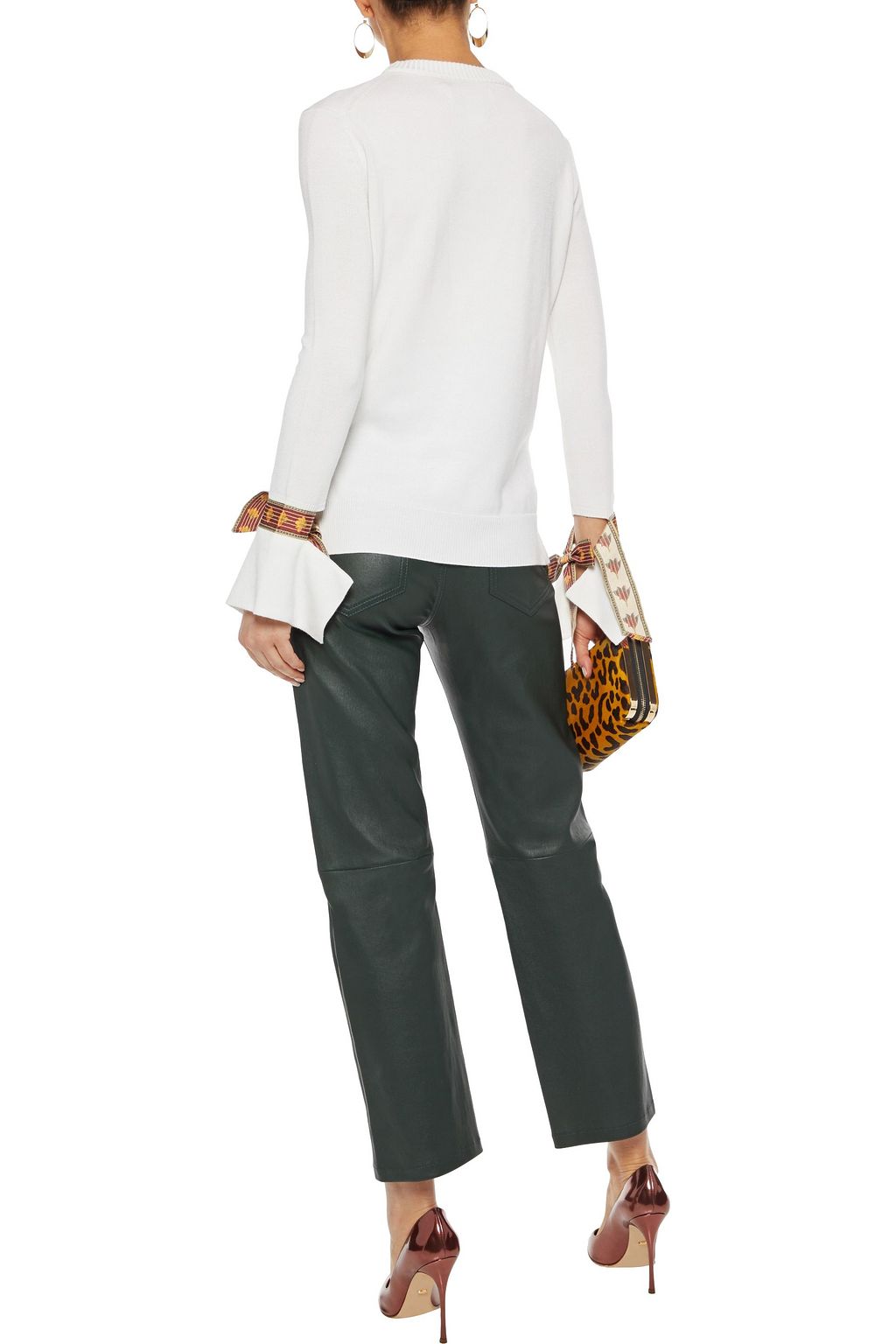 OSCAR DE LA RENTA Jacquard-trimmed merino wool and silk-blend sweater