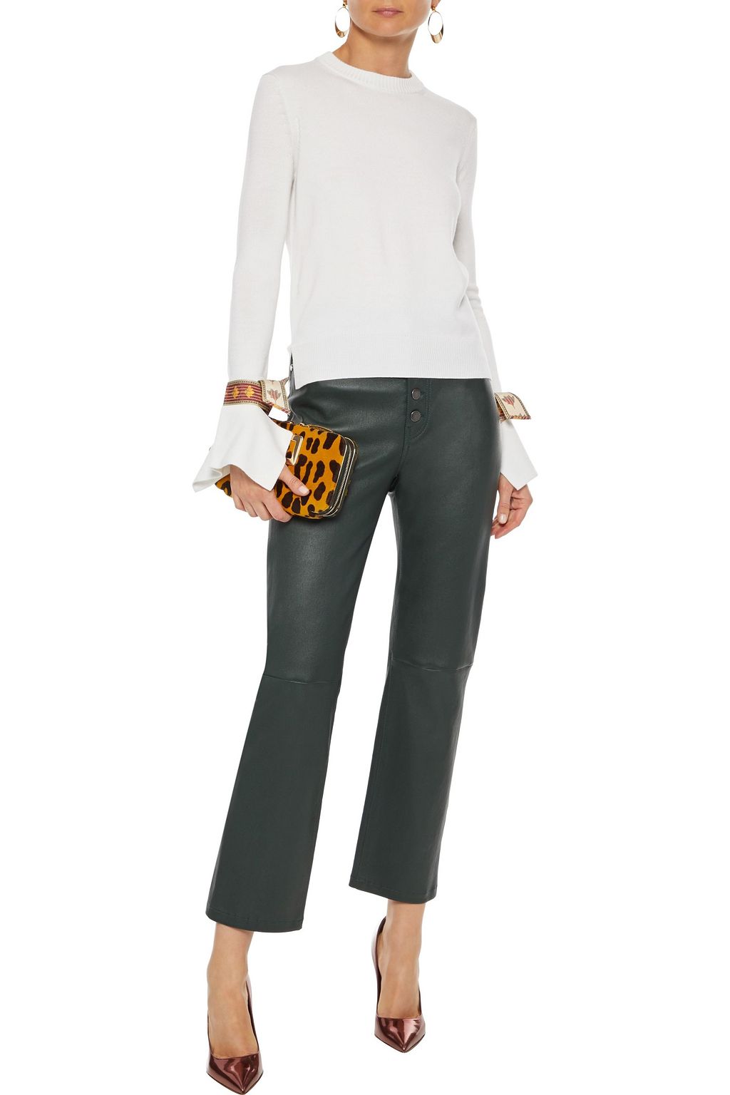 OSCAR DE LA RENTA Jacquard-trimmed merino wool and silk-blend sweater