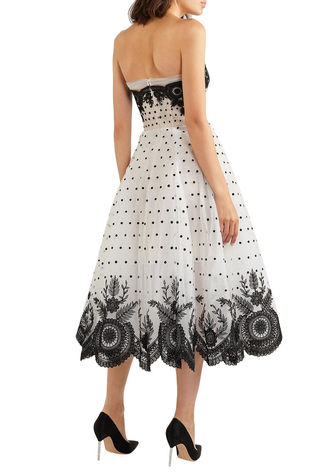 OSCAR DE LA RENTA Flared embroidered polka-dot tulle gown