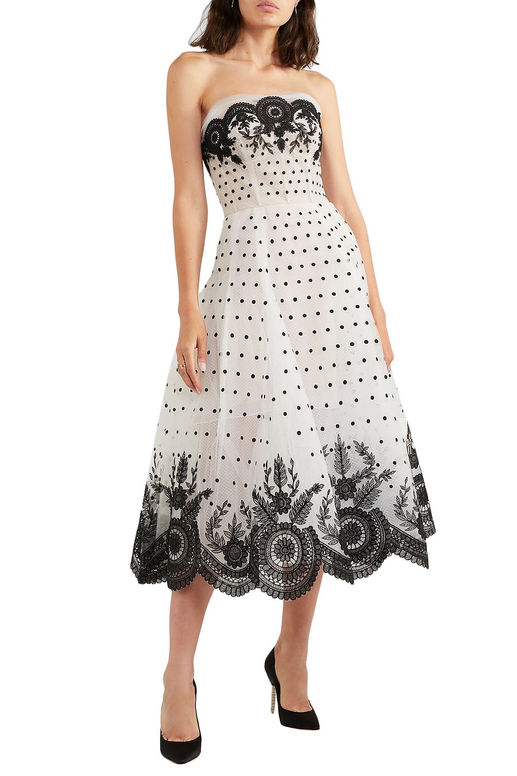 OSCAR DE LA RENTA Flared embroidered polka-dot tulle gown