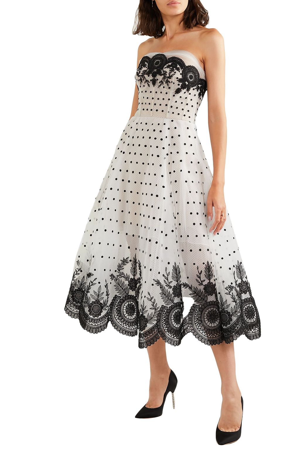 OSCAR DE LA RENTA Flared embroidered polka-dot tulle gown