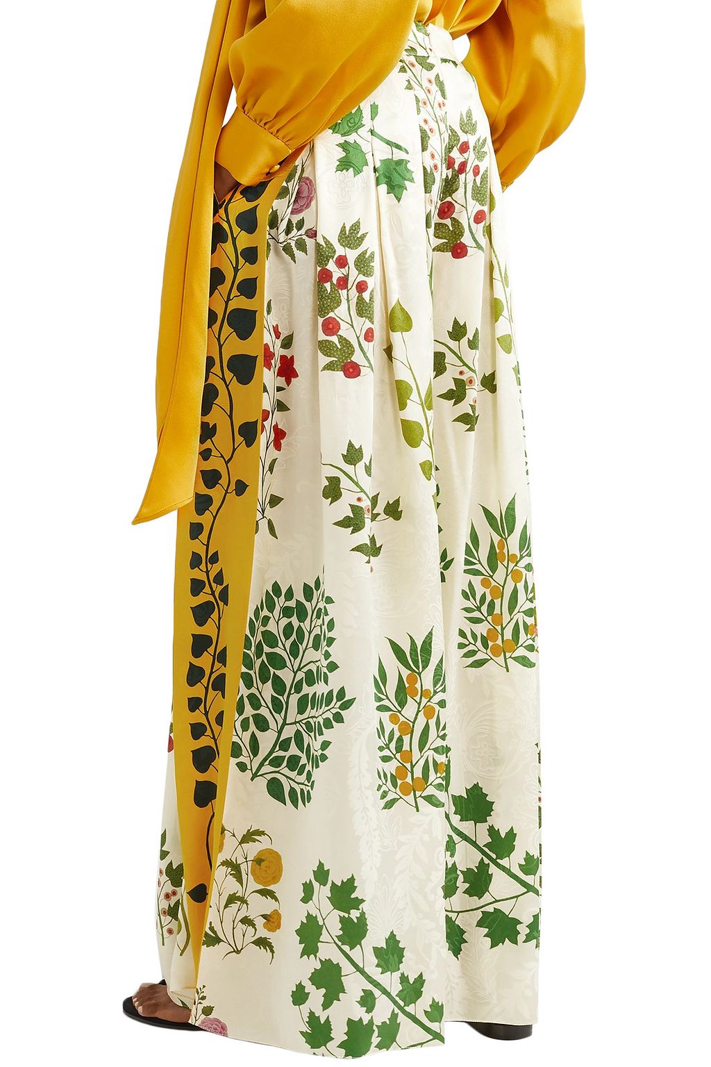 OSCAR DE LA RENTA Pleated printed silk-jacquard wide-leg pants