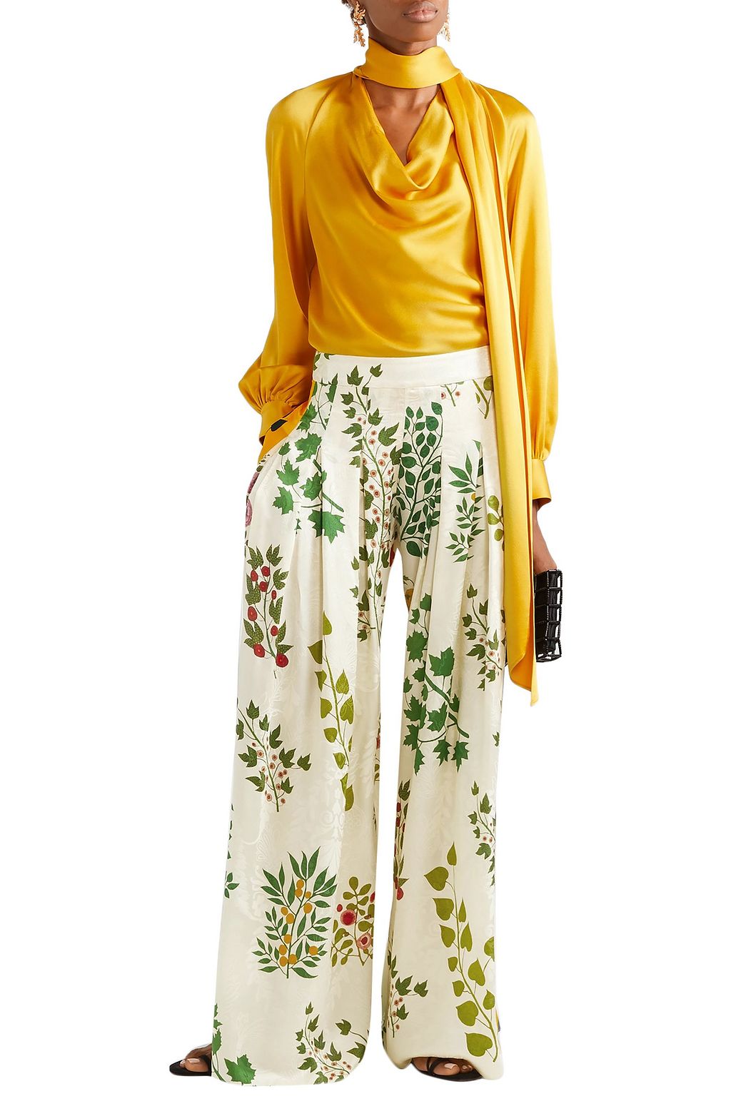 OSCAR DE LA RENTA Pleated printed silk-jacquard wide-leg pants