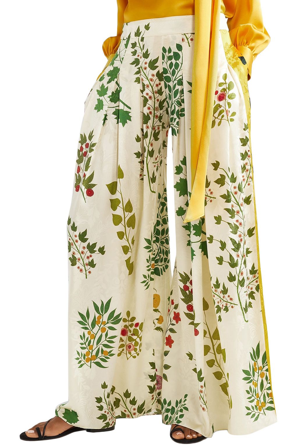 OSCAR DE LA RENTA Pleated printed silk-jacquard wide-leg pants