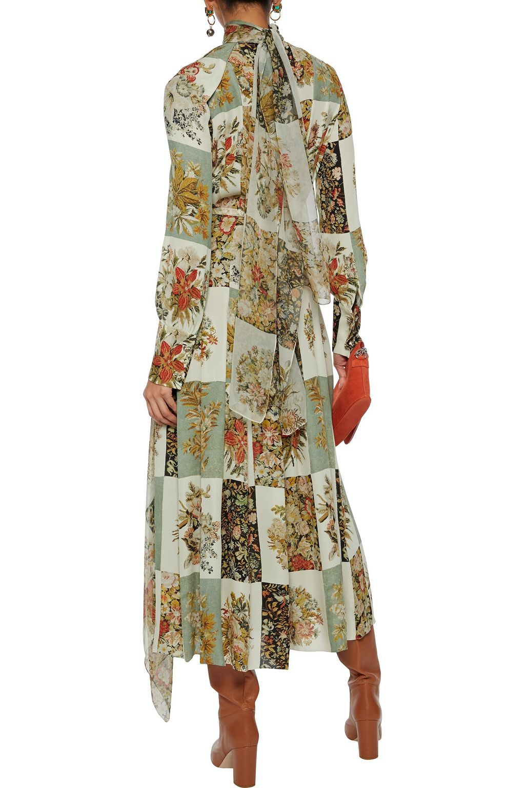 OSCAR DE LA RENTA Pleated floral-print silk-chiffon midi dress