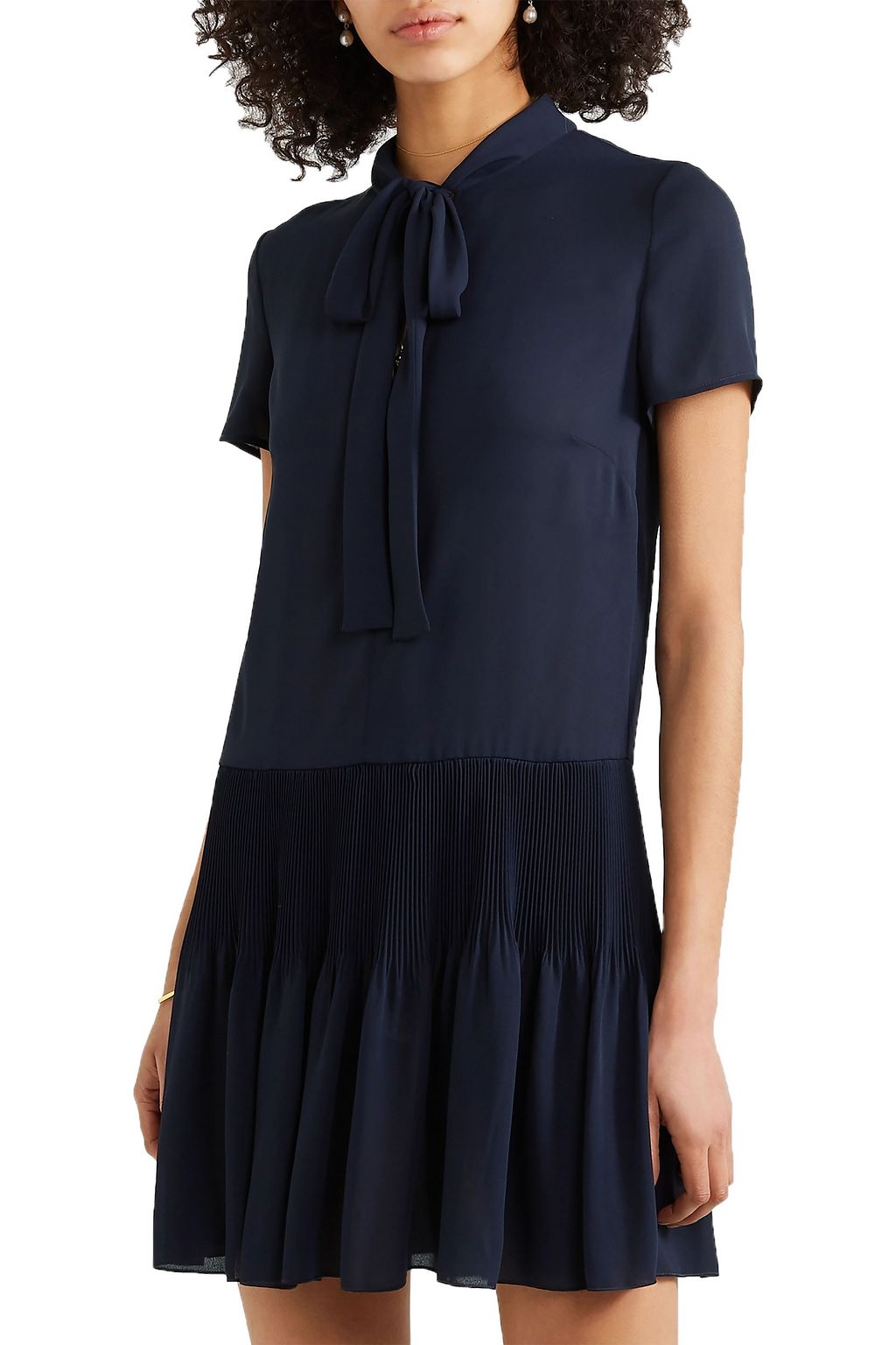REDVALENTINO Pussy-bow pintucked georgette mini dress
