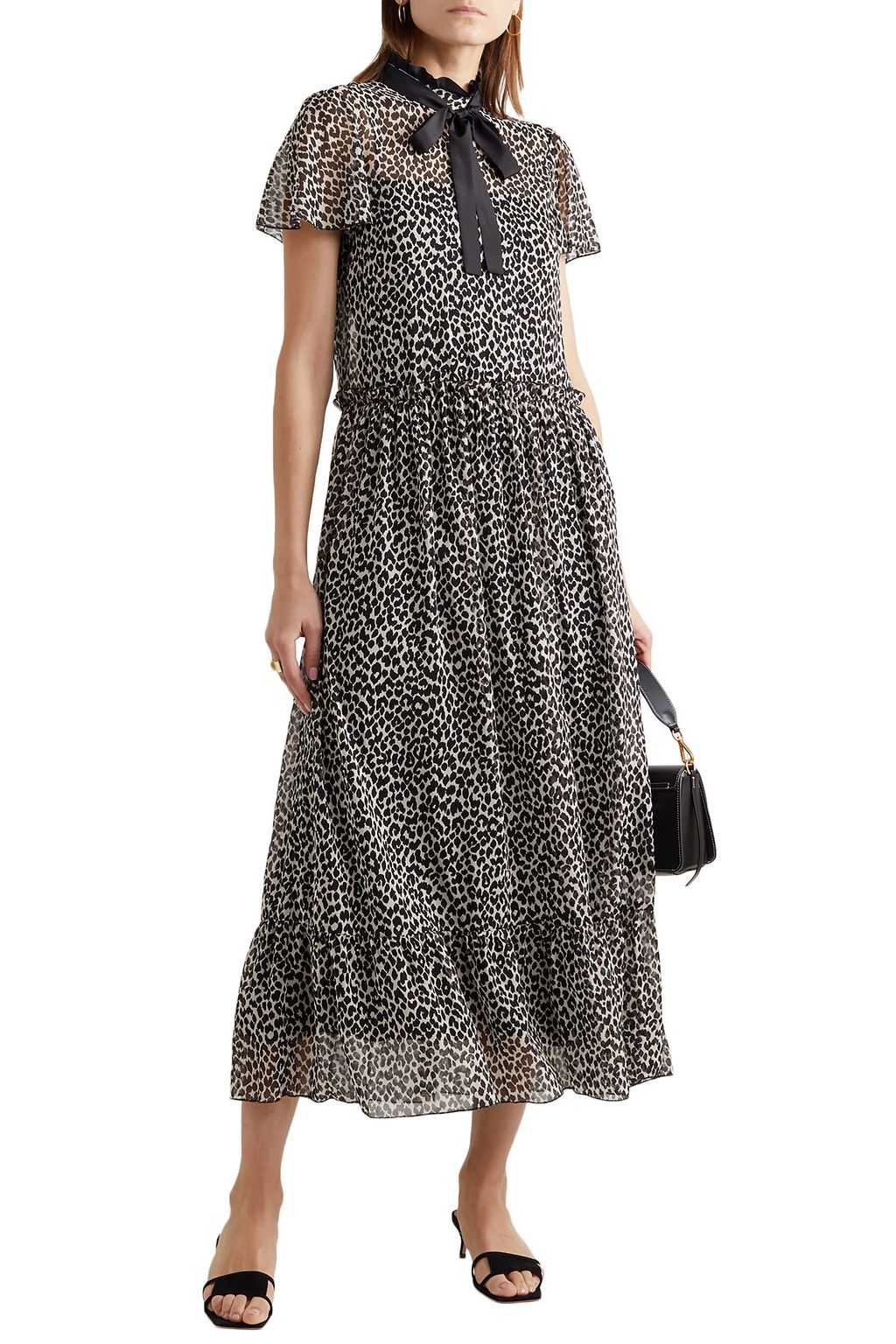 REDVALENTINO Pussy-bow leopard-print silk-blend chiffon midi dress