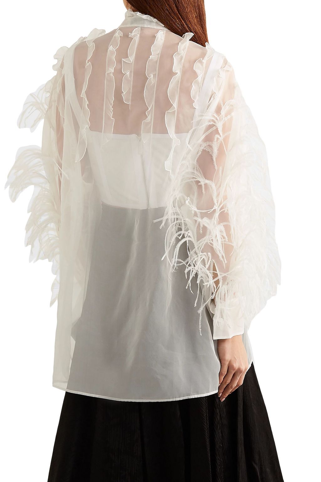 VALENTINO GARAVANI Bluse aus Seidenorganza mit Rüschen und Federn