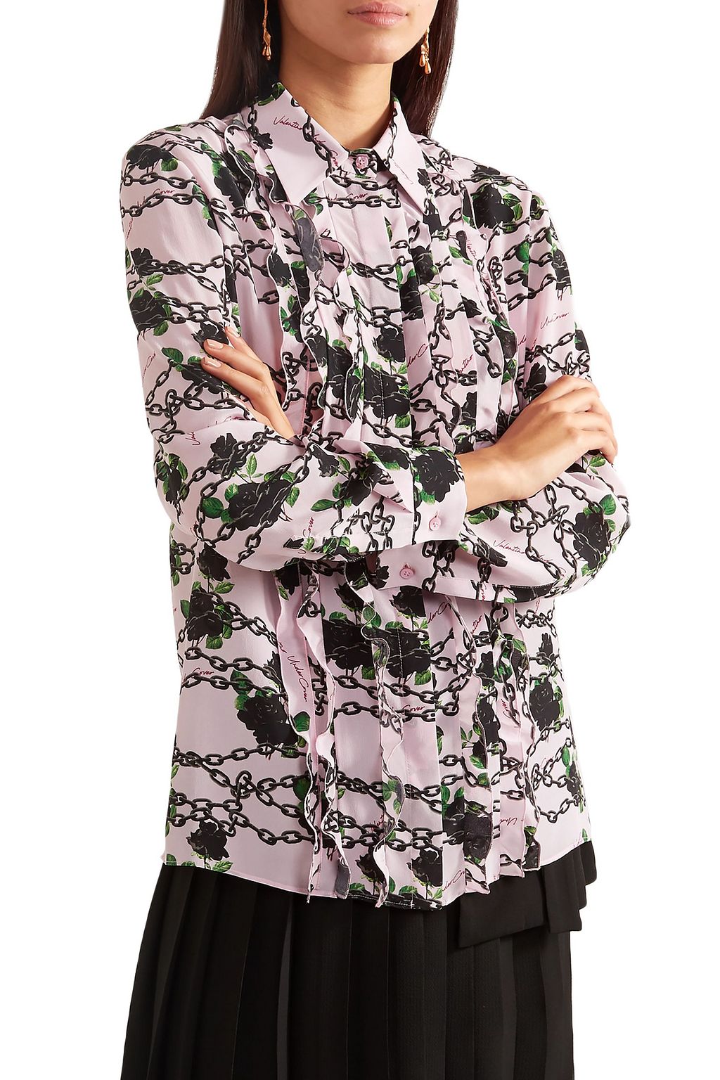 VALENTINO GARAVANI Ruffled printed silk crepe de chine blouse