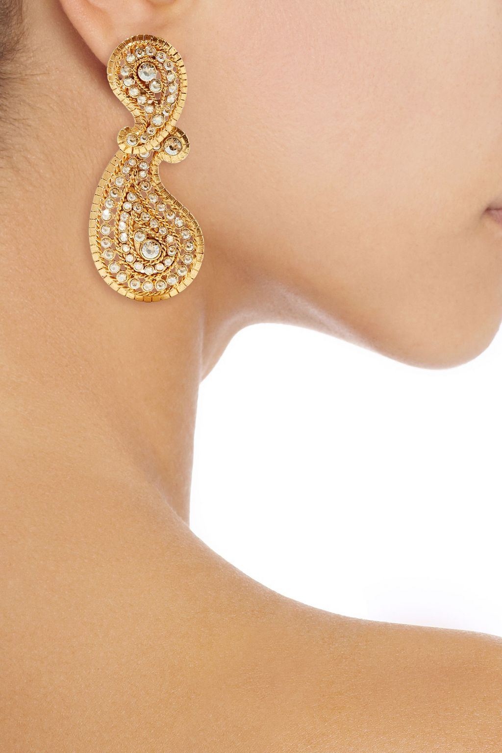 OSCAR DE LA RENTA Gold-tone crystal clip earrings