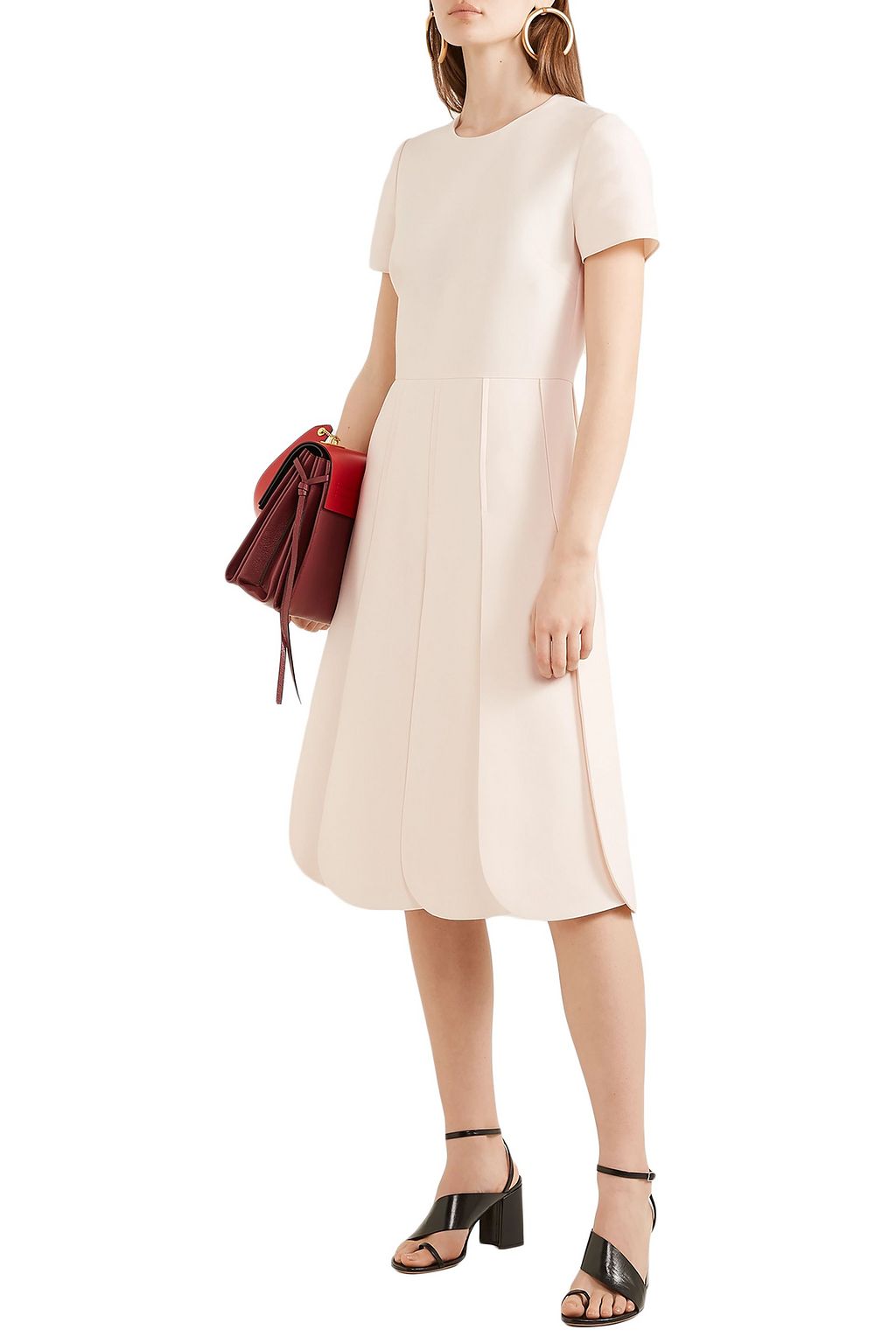 VALENTINO GARAVANI Pleated wool and silk-blend grain de poudre midi dress
