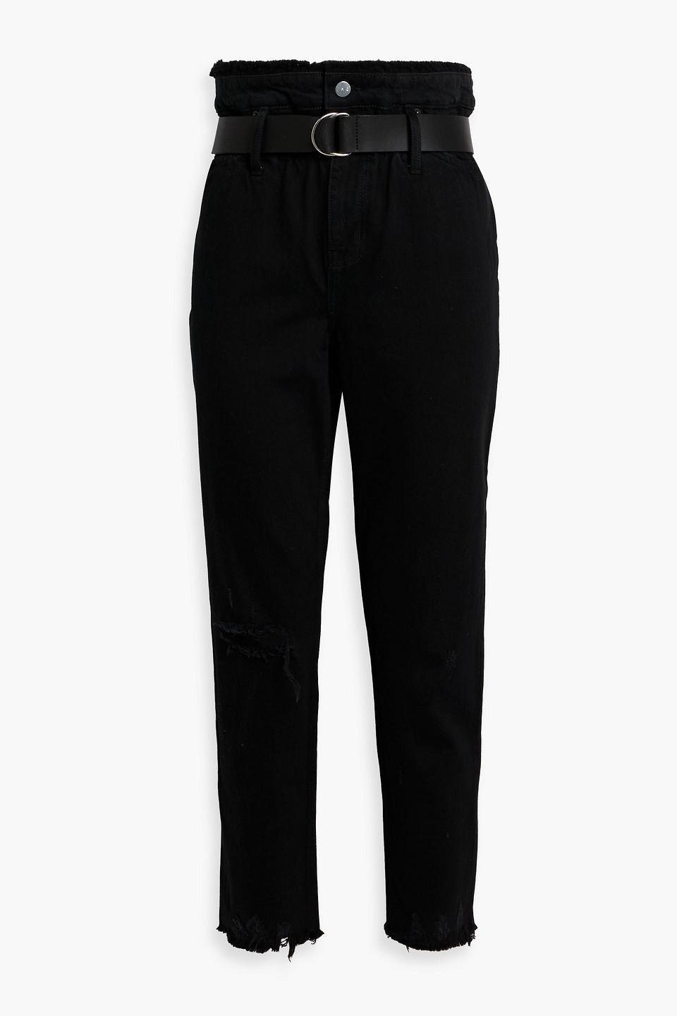 Iro Shearling-trimmed Distressed High-rise Tapered Jeans In Black