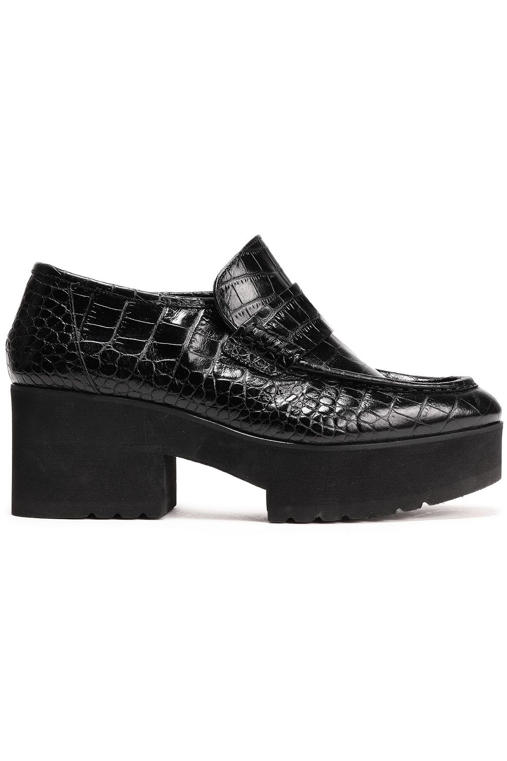black leather platform loafers
