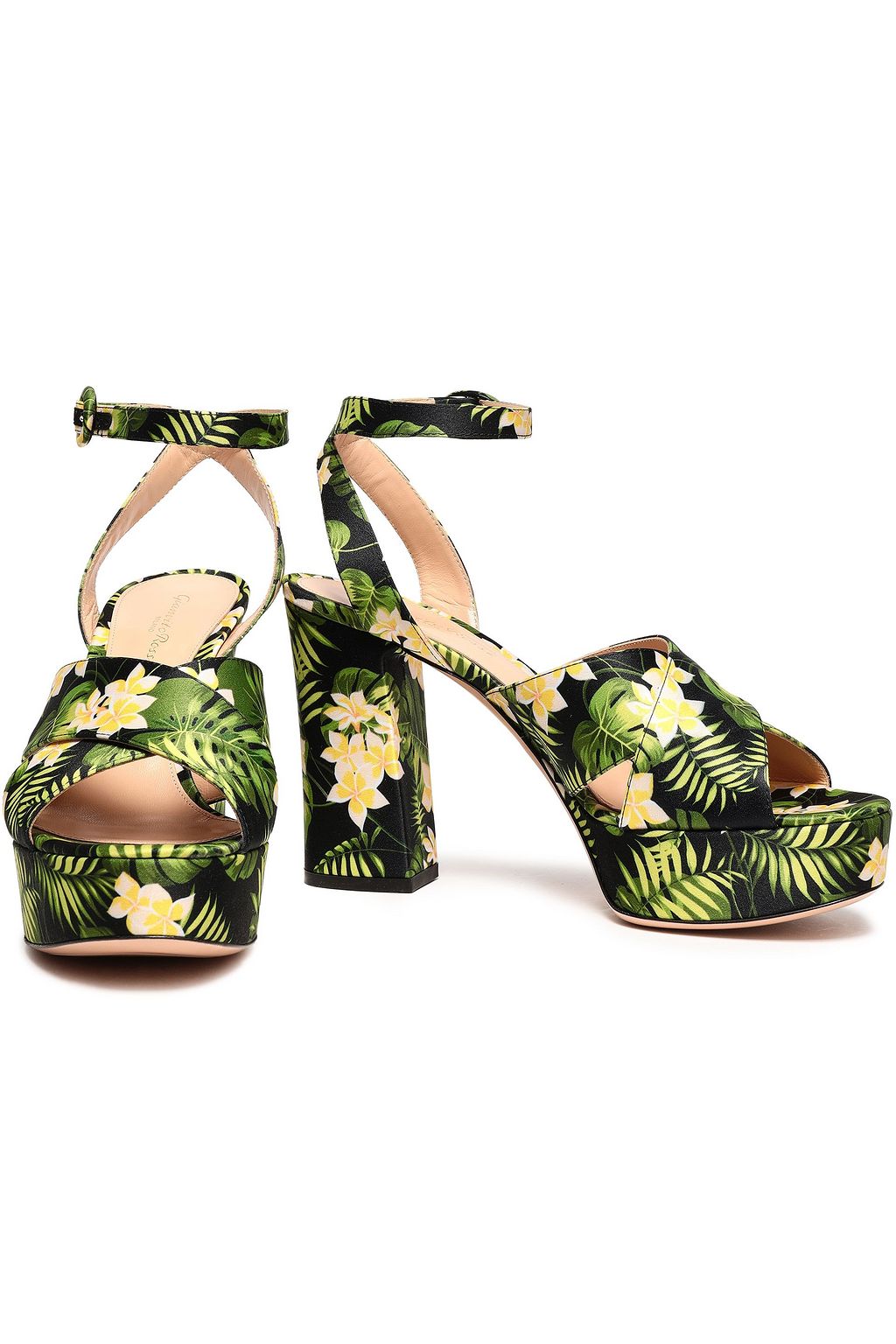 GIANVITO ROSSI Roxy floral-print satin platform sandals