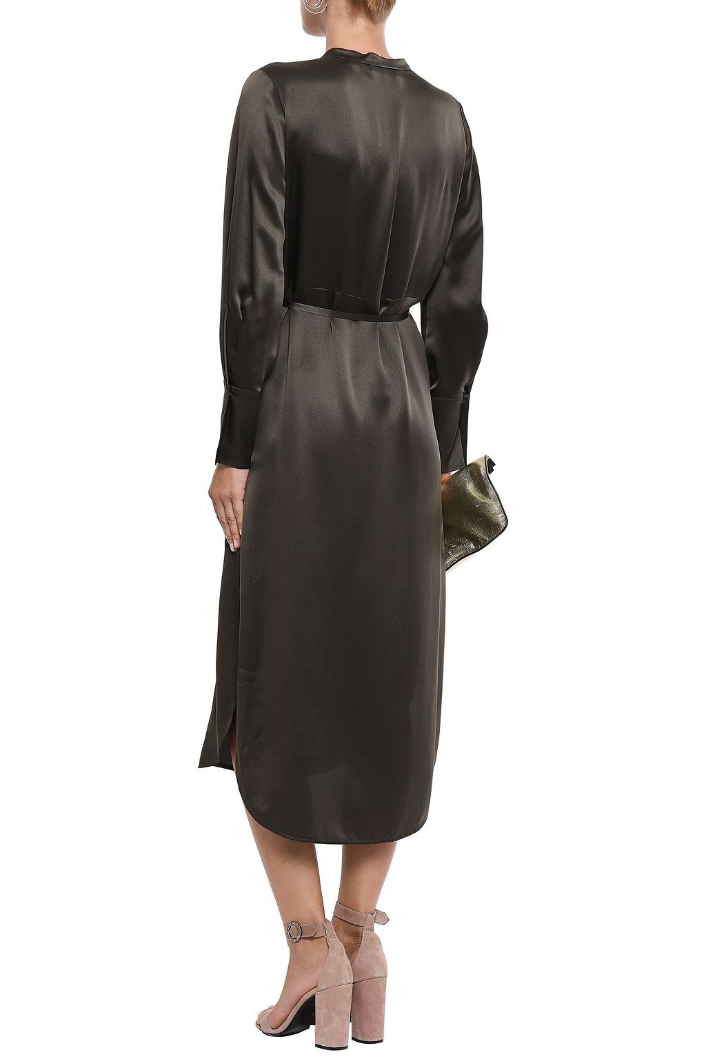 VINCE. Silk-satin midi shirt dress