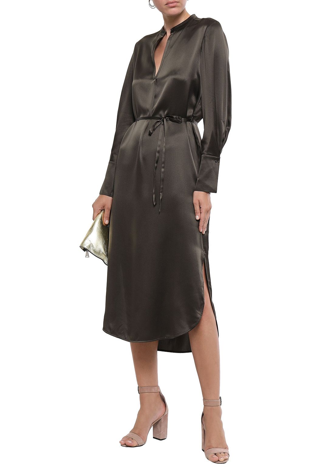 VINCE. Silk-satin midi shirt dress