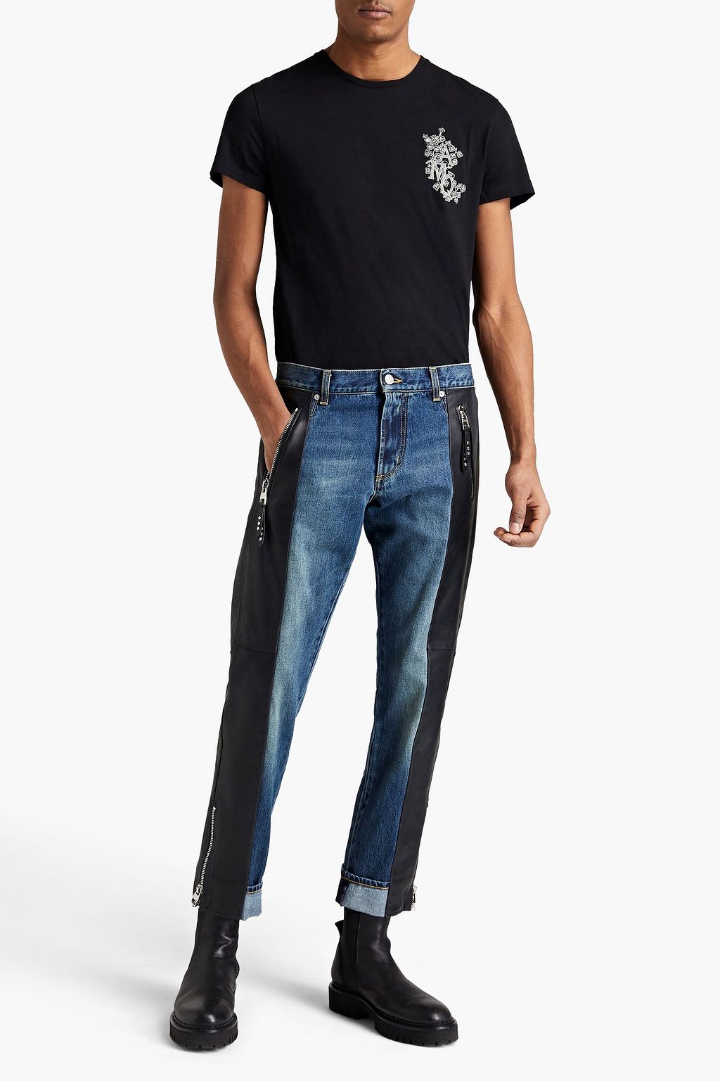MCQUEEN Embroidered cotton-jersey T-shirt