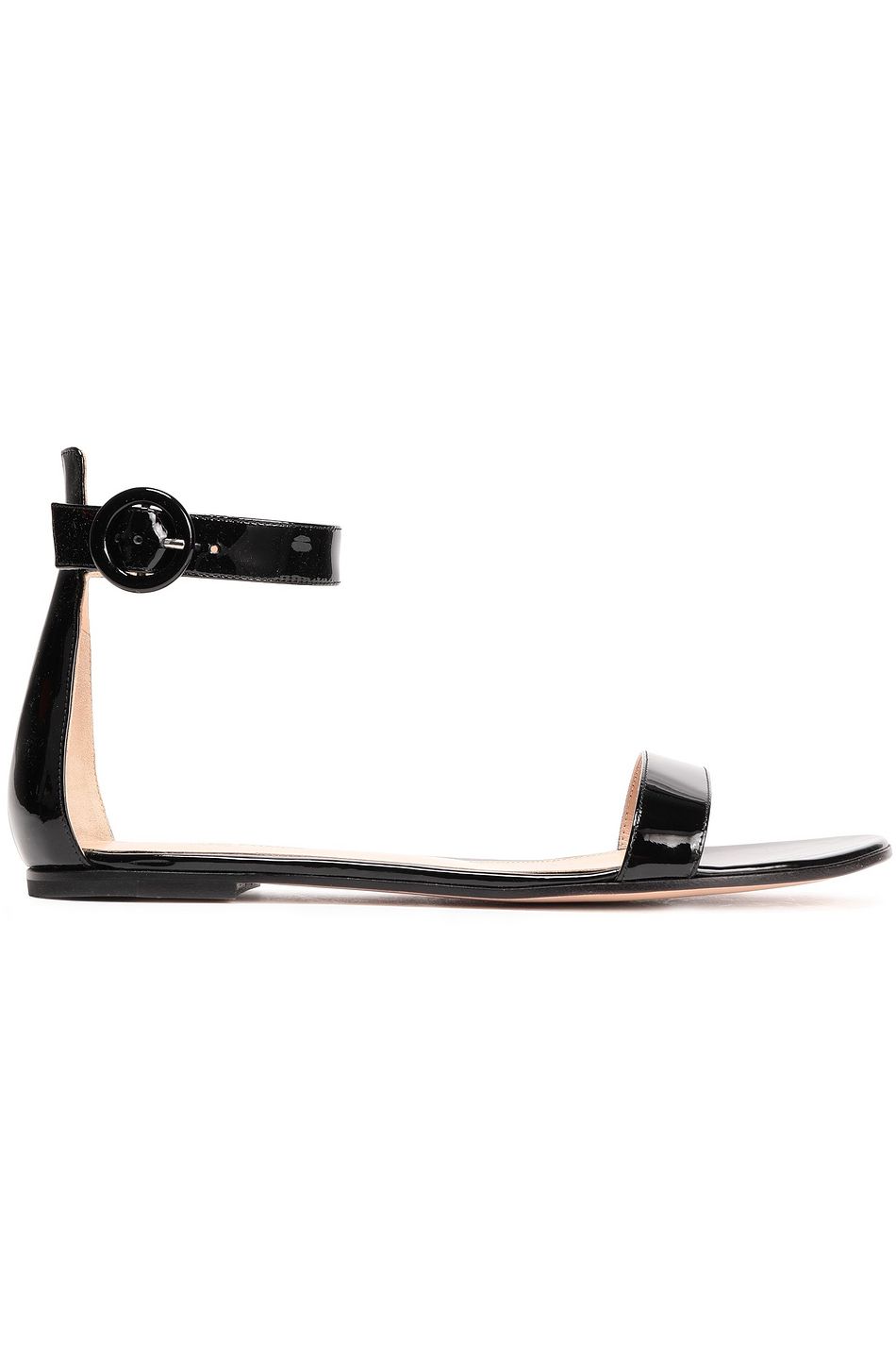 black patent leather flat sandals