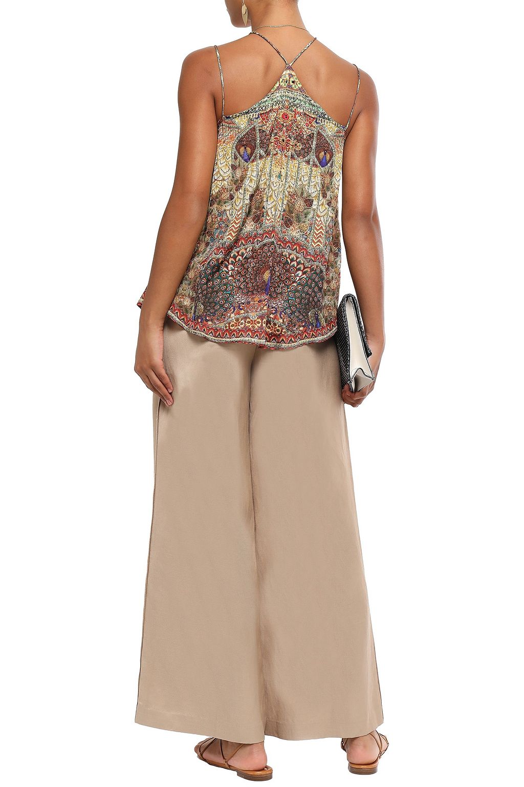 CAMILLA Embellished gathered printed silk crepe de chine camisole