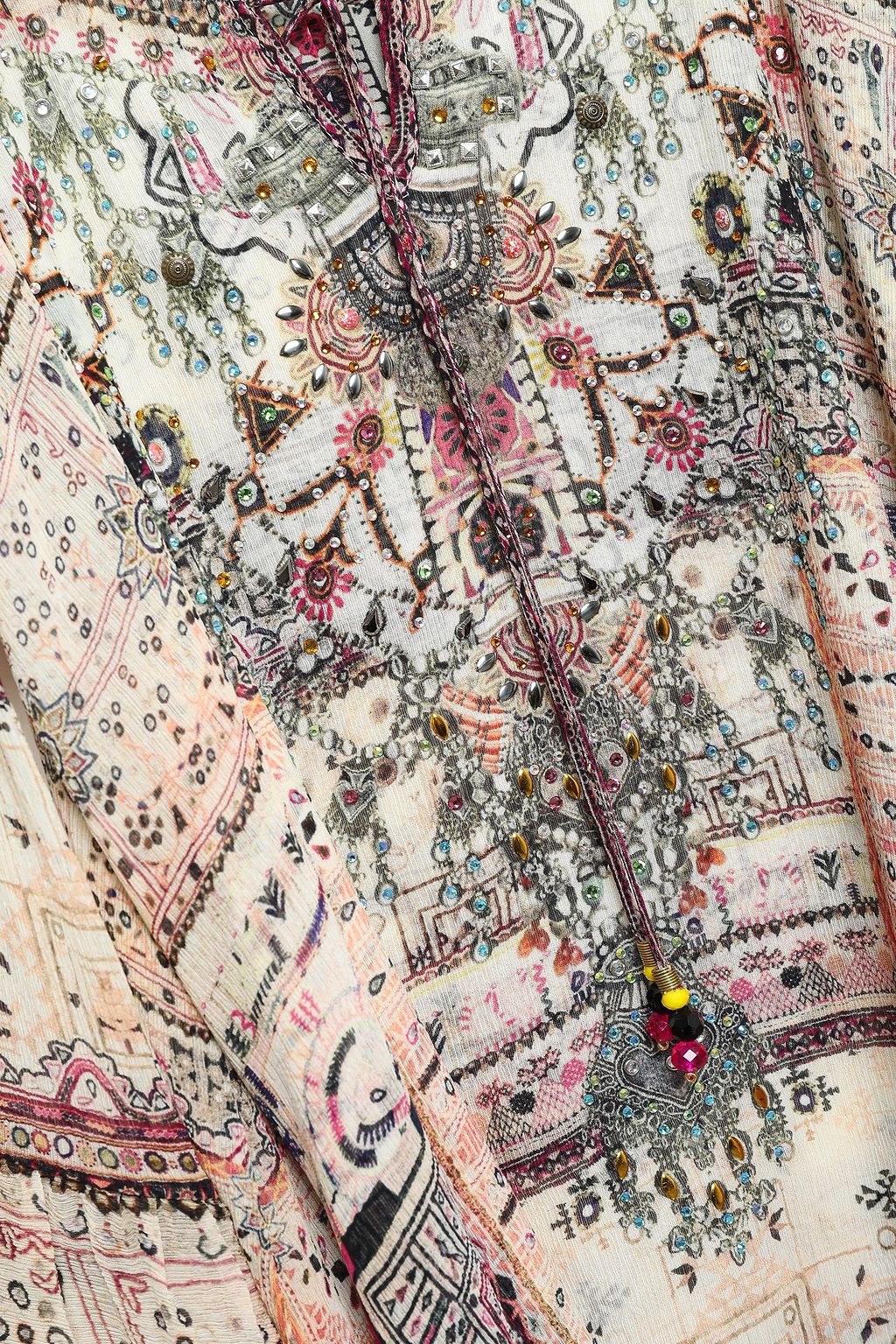 CAMILLA Cold-shoulder embellished printed silk-georgette top