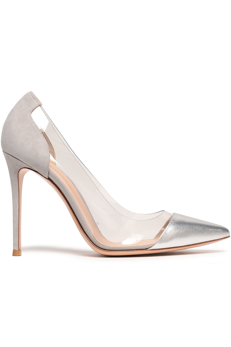 Gianvito Rossi Woman Metallic Leather Suede And Pvc Pumps Silver Size 38.5