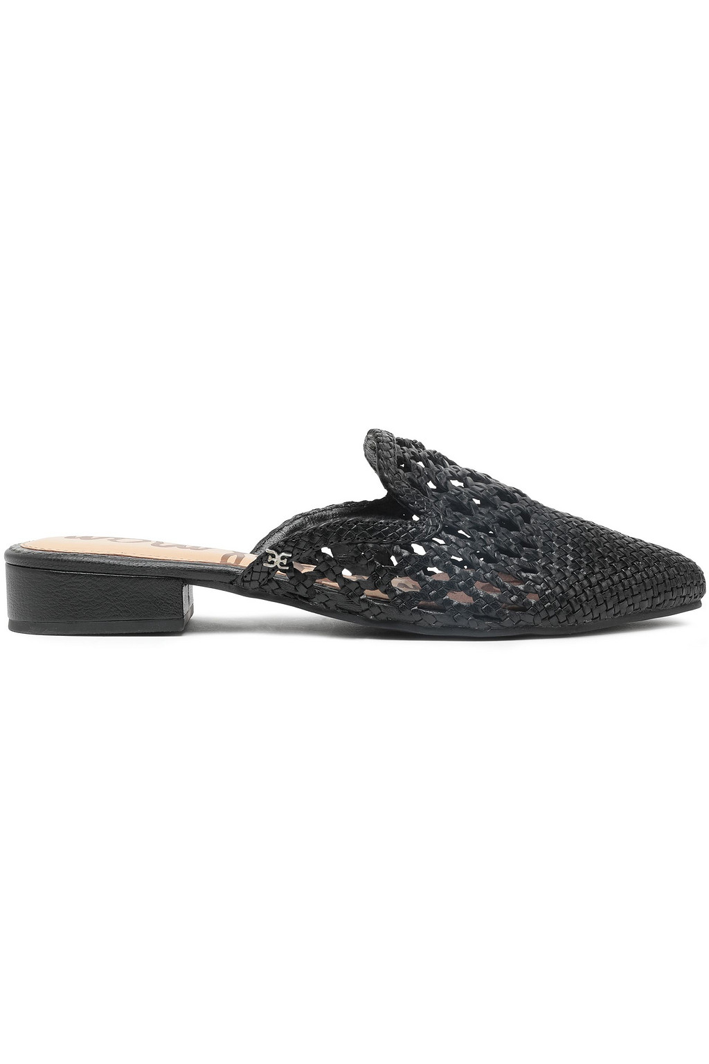 SAM EDELMAN Cutout braided leather slippers