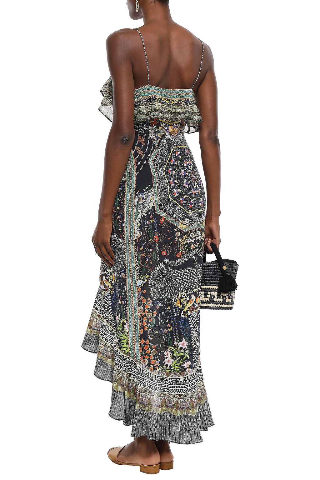 CAMILLA Crystal-embellished ruffled printed silk crepe de chine maxi wrap dress