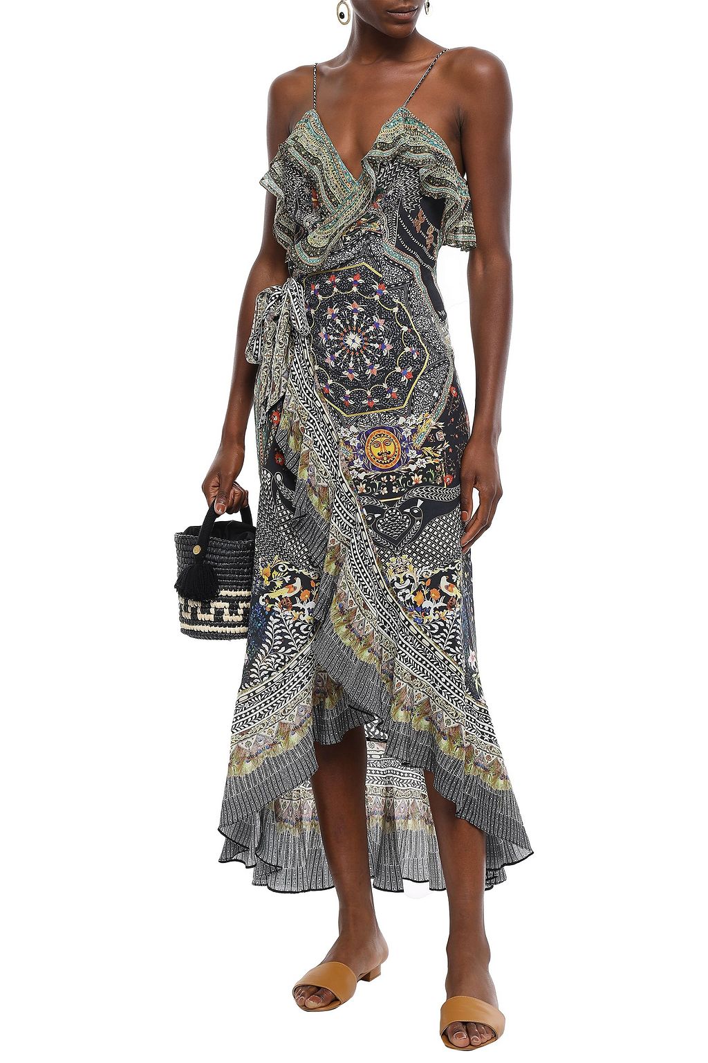 CAMILLA Crystal-embellished ruffled printed silk crepe de chine maxi wrap dress