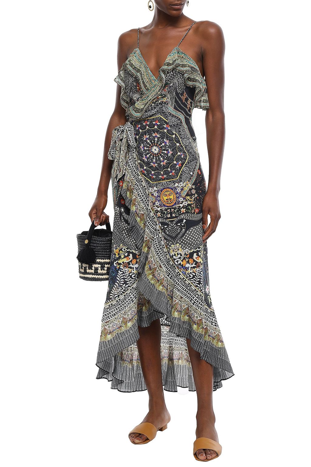 CAMILLA Crystal-embellished ruffled printed silk crepe de chine maxi ...