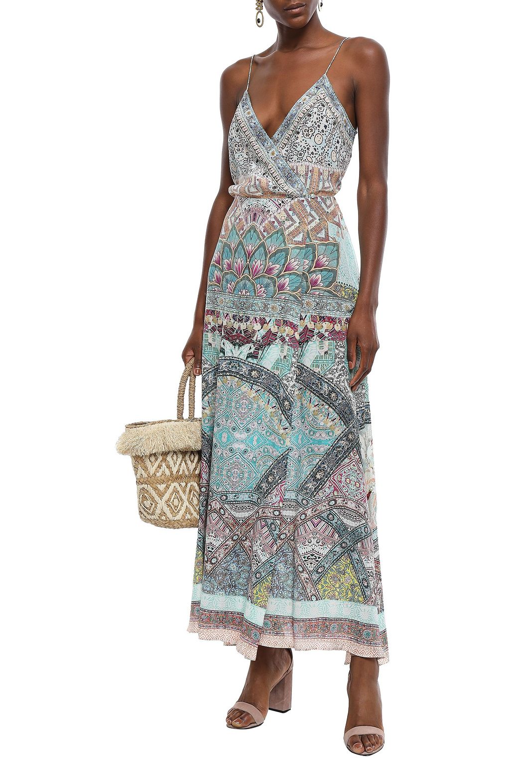 CAMILLA Crystal-embellished printed silk crepe de chine maxi wrap dress