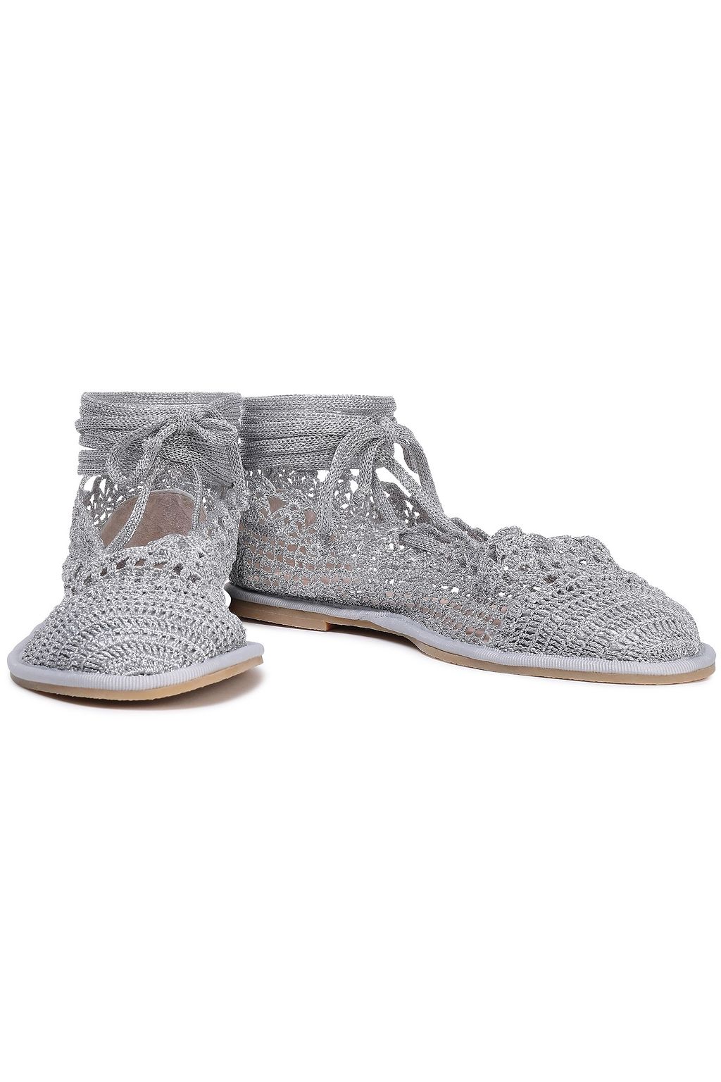 ALEXACHUNG Lace-up crochet-knit ballet flats