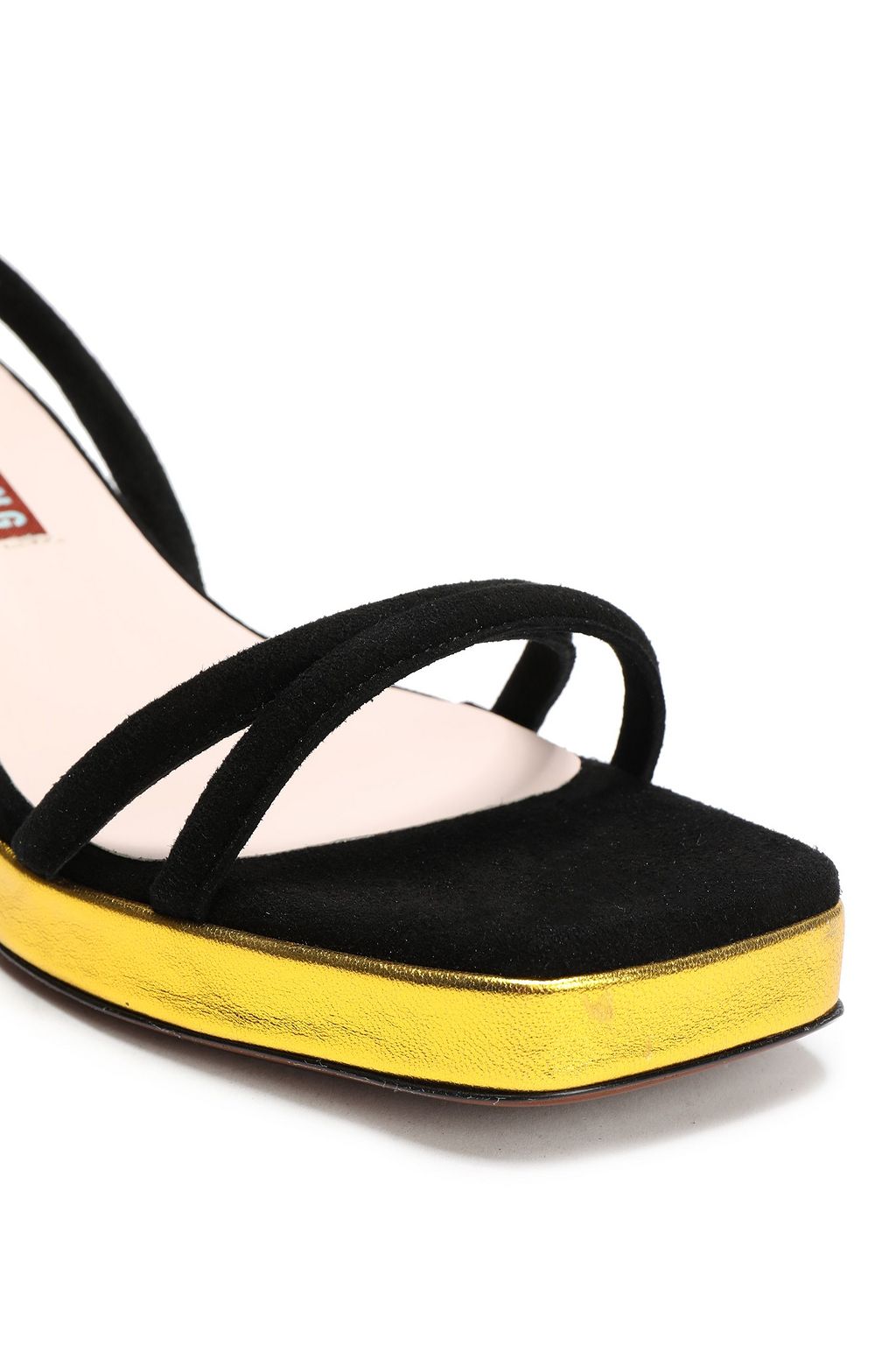 ALEXACHUNG Metallic leather-trimmed suede sandals