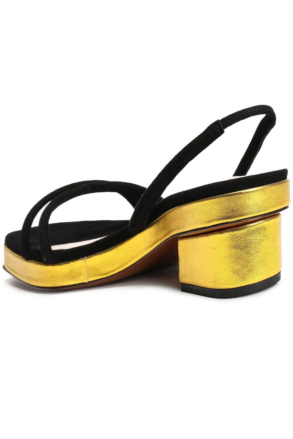 ALEXACHUNG Metallic leather-trimmed suede sandals