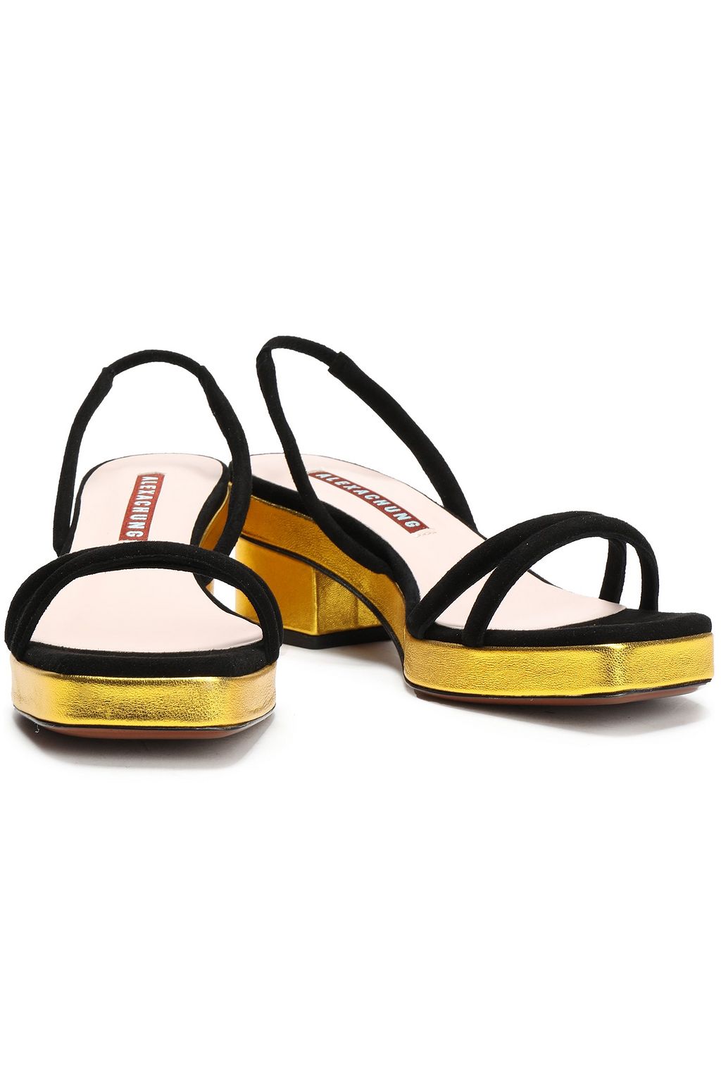 ALEXACHUNG Metallic leather-trimmed suede sandals