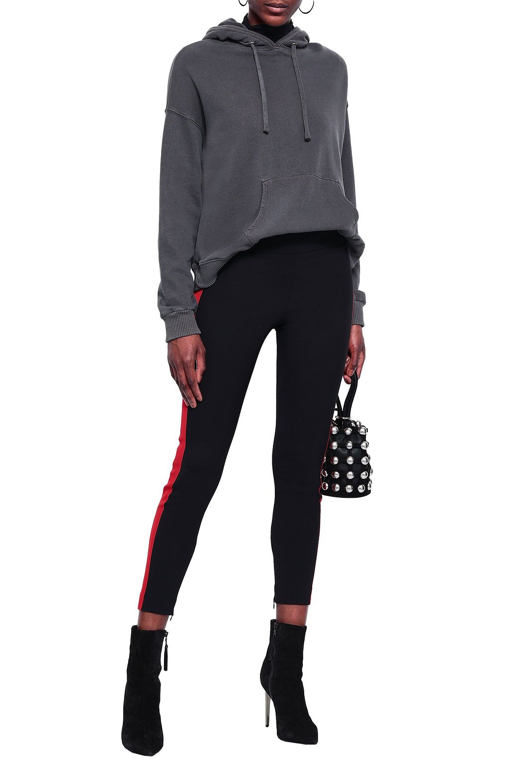 MCQUEEN Cropped grosgrain-trimmed wool-blend skinny pants